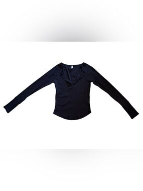 Free People Intimately Black V Neck Long Sleeve Shirt